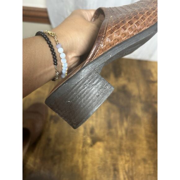 VTG 90s Y2K Faded Glory Women’s 8 Brown Woven Leather Heeled Mules Boho Retro - Picture 10 of 13